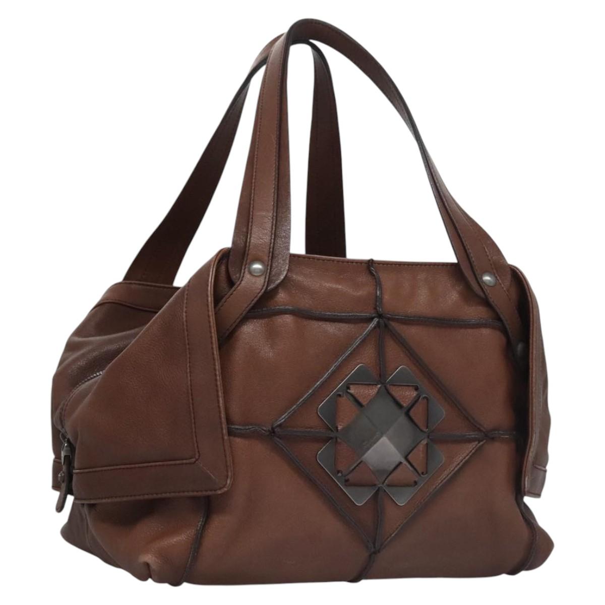 Salvatore Ferragamo Hand Bag Leather Brown Auth hk2207