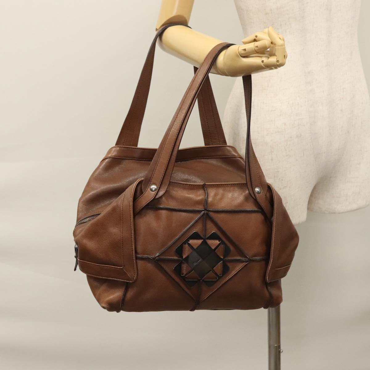 Salvatore Ferragamo Hand Bag Leather Brown Auth hk2207