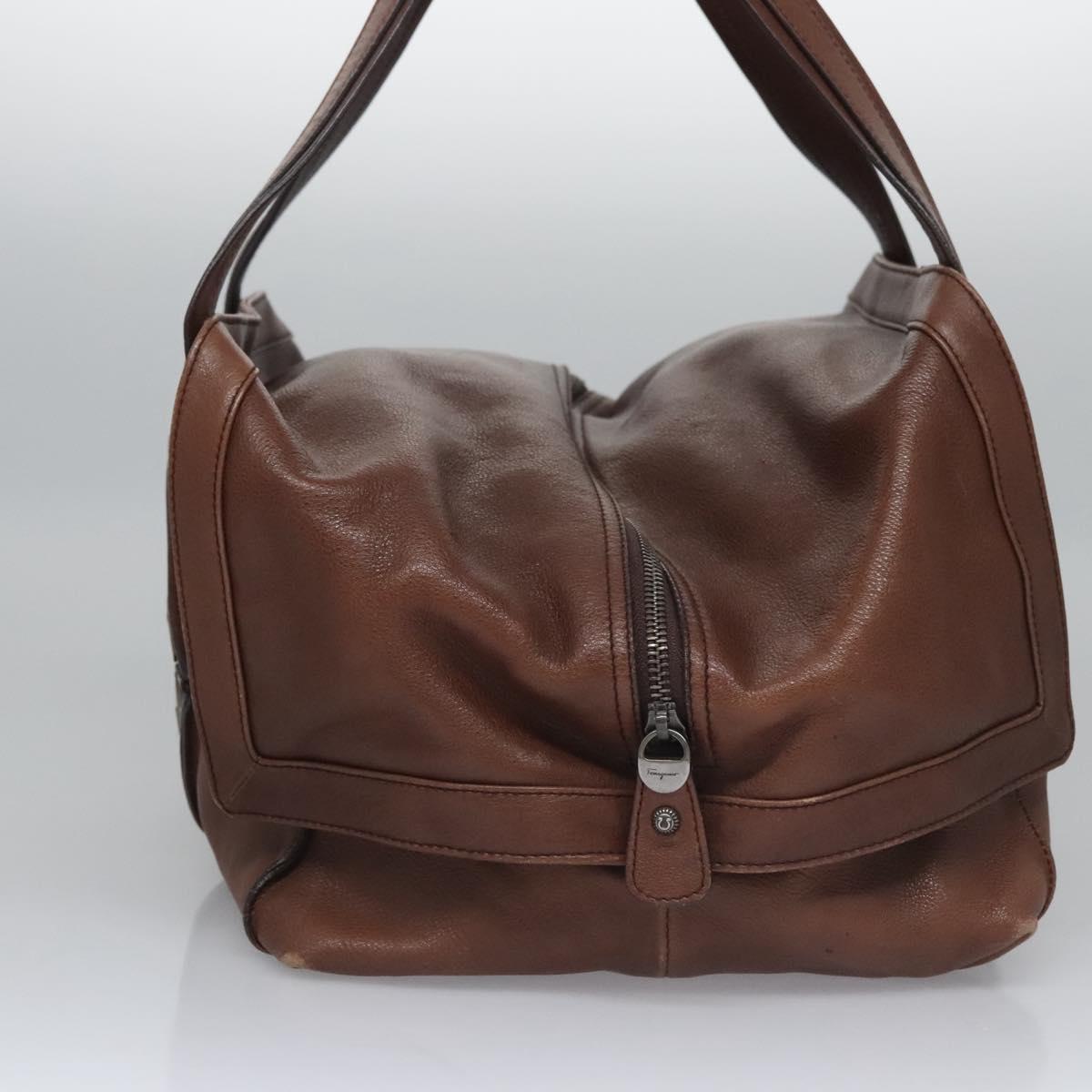 Salvatore Ferragamo Hand Bag Leather Brown Auth hk2207