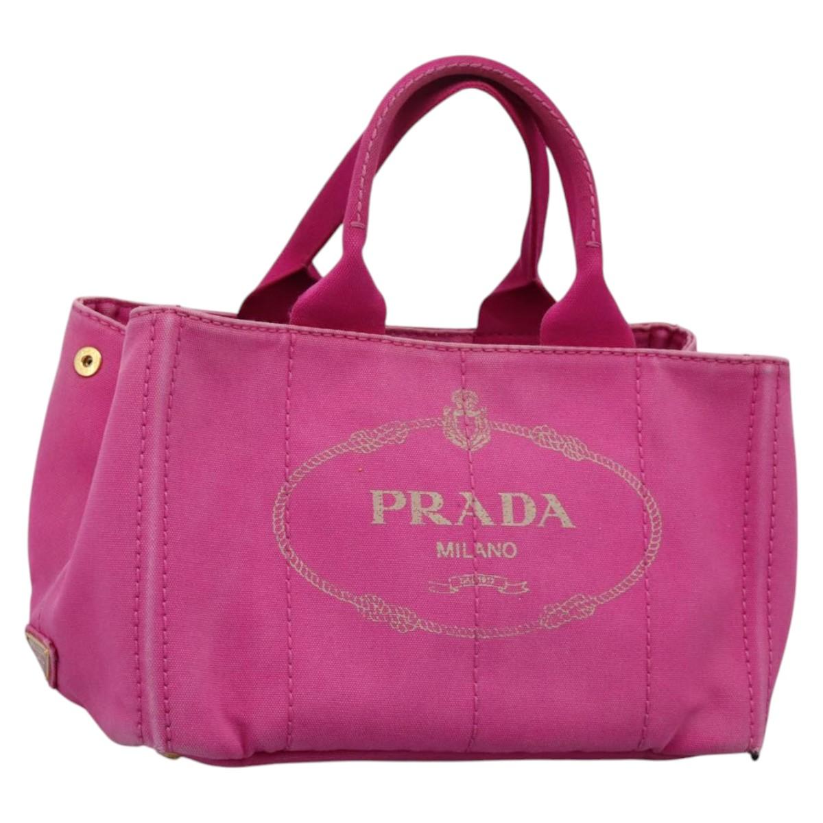 PRADA Canapa MM Tote Bag Denim Pink Gold Auth hk2211