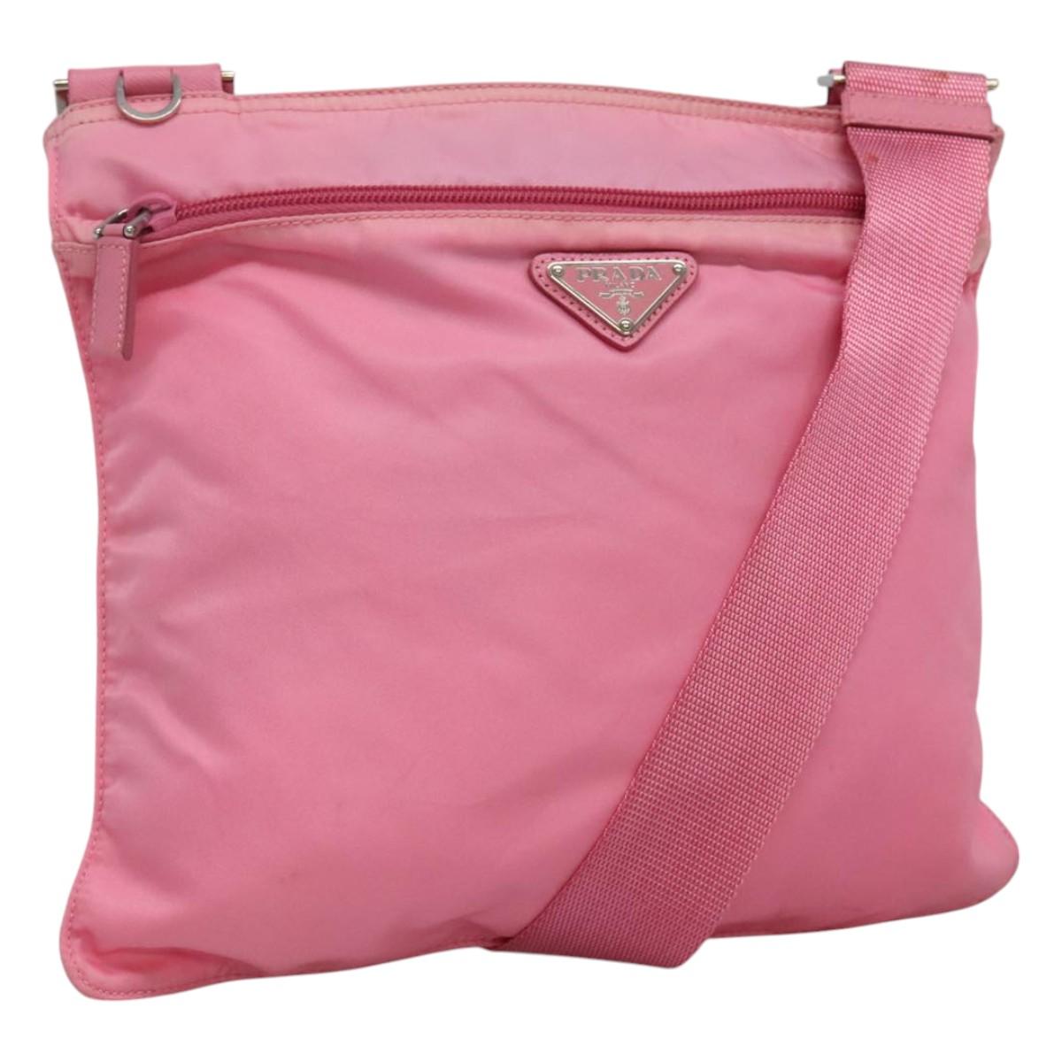 PRADA Shoulder Bag Nylon Pink Silver Auth hk2215