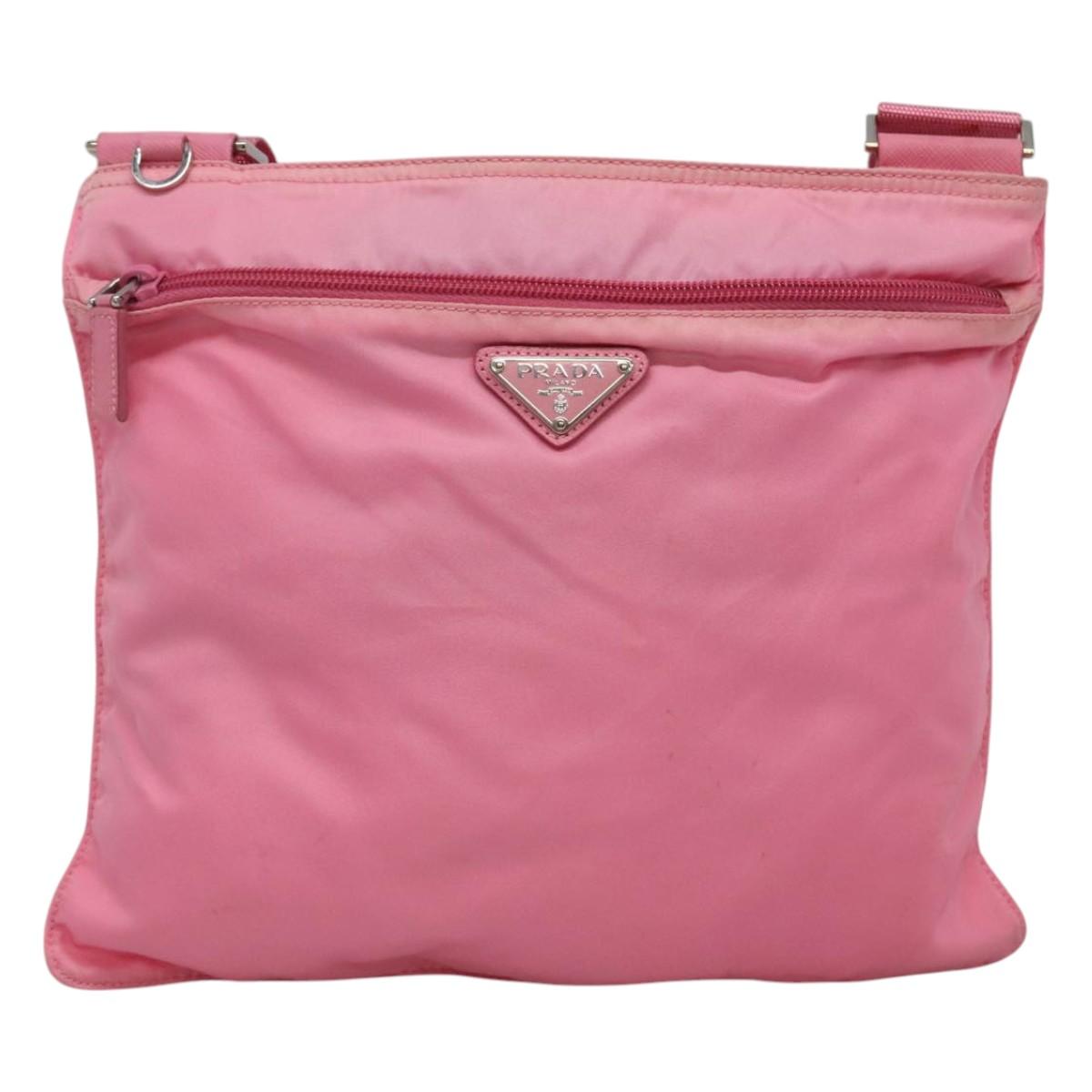 PRADA Shoulder Bag Nylon Pink Silver Auth hk2215