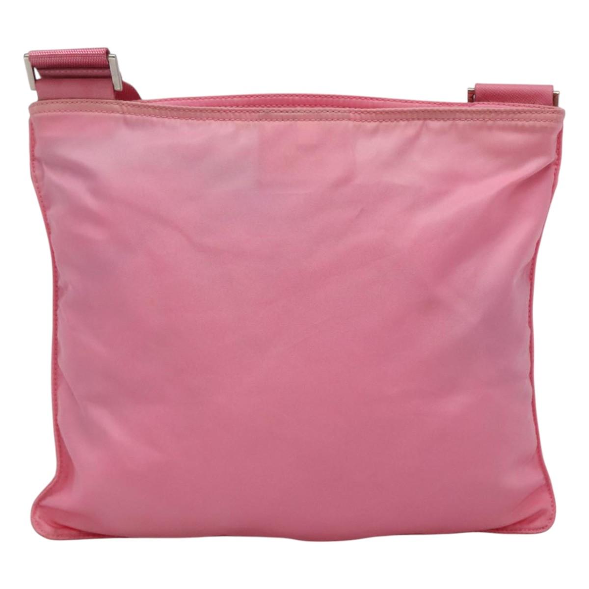 PRADA Shoulder Bag Nylon Pink Silver Auth hk2215