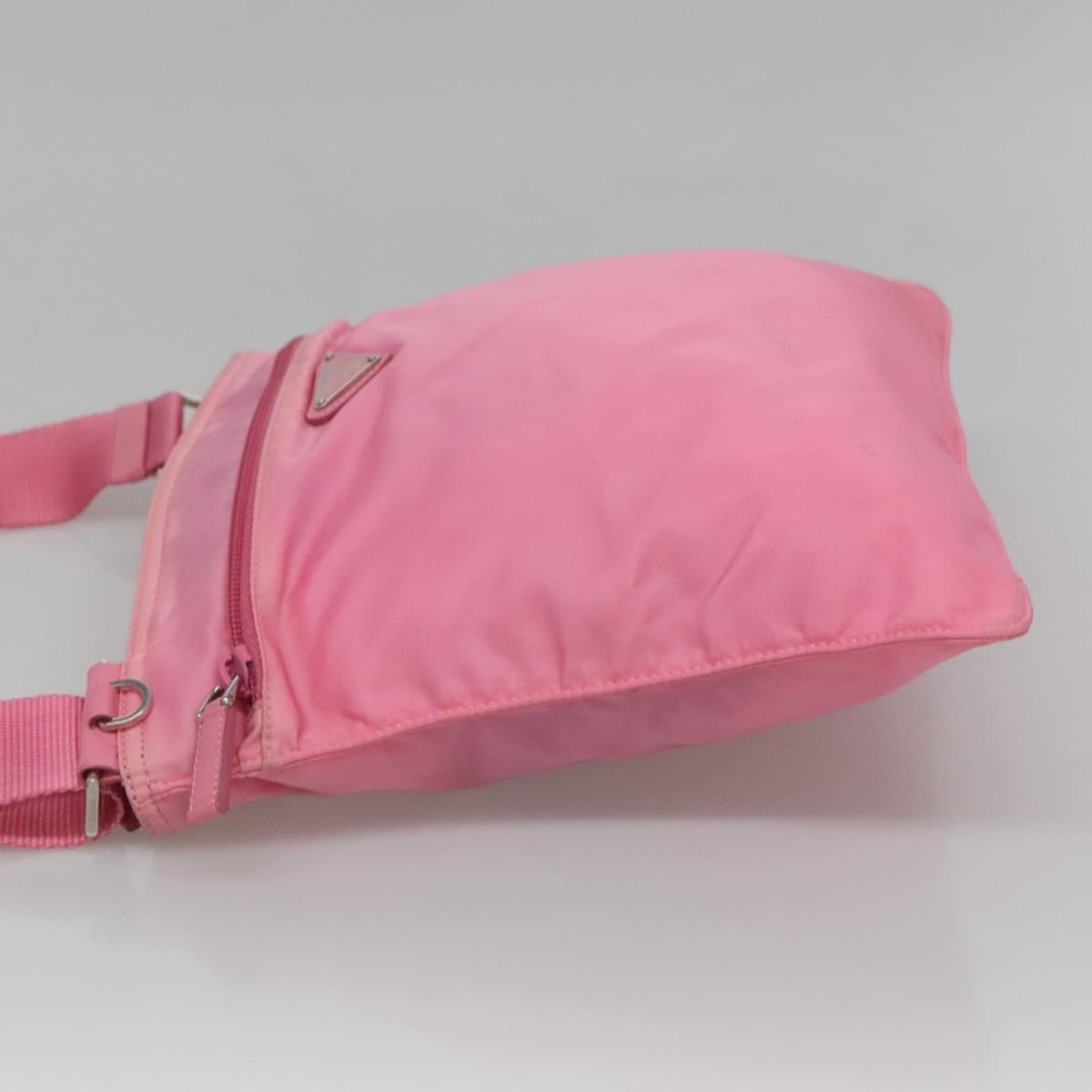 PRADA Shoulder Bag Nylon Pink Silver Auth hk2215