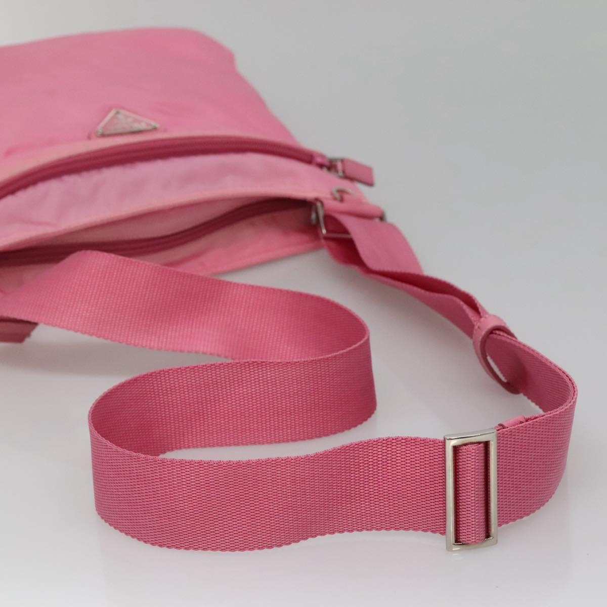 PRADA Shoulder Bag Nylon Pink Silver Auth hk2215