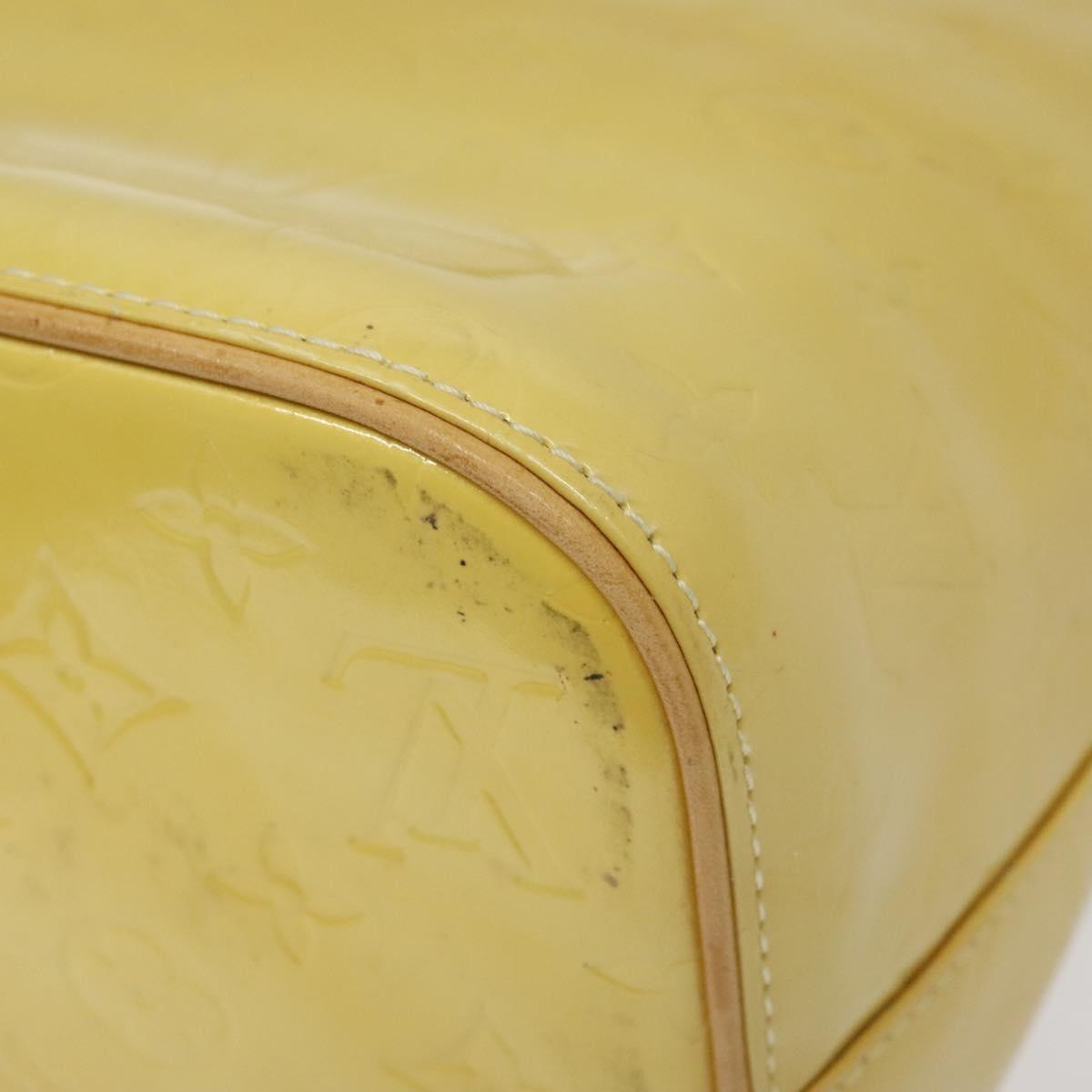 LOUIS VUITTON Monogram Vernis Houston Hand Bag Lime Yellow M91055 LV Auth hk2222