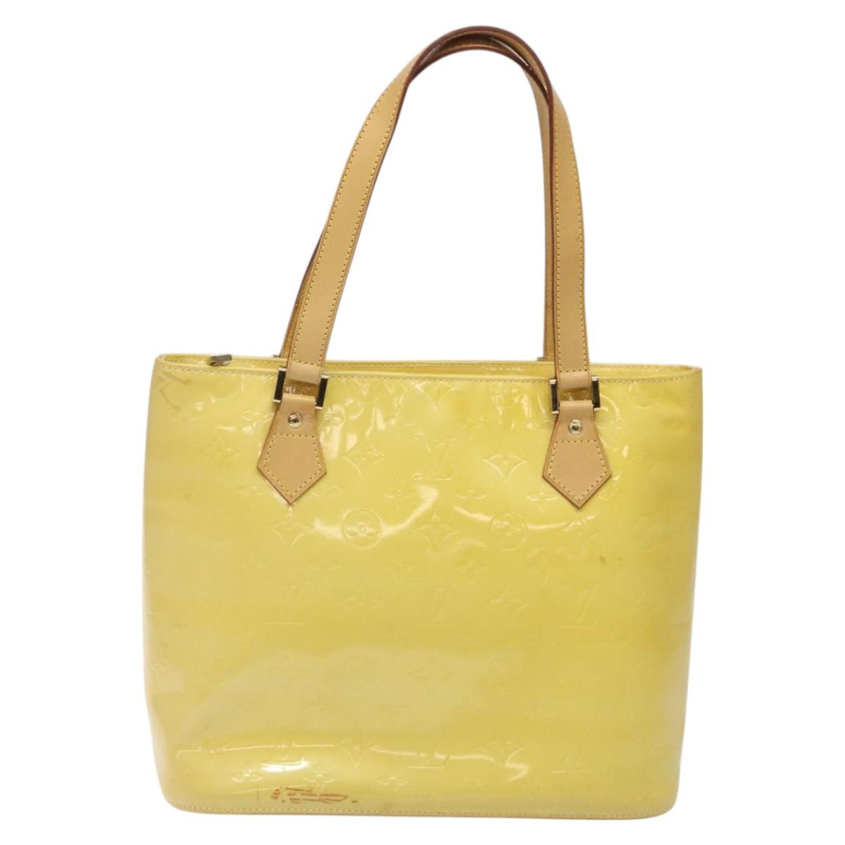 LOUIS VUITTON Monogram Vernis Houston Hand Bag Lime Yellow M91055 LV Auth hk2222