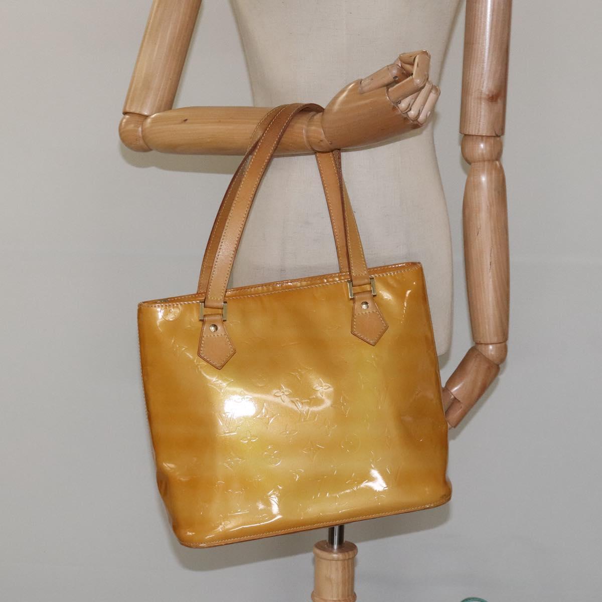LOUIS VUITTON Monogram Vernis Houston Hand Bag Beige M91004 LV Auth hk2233