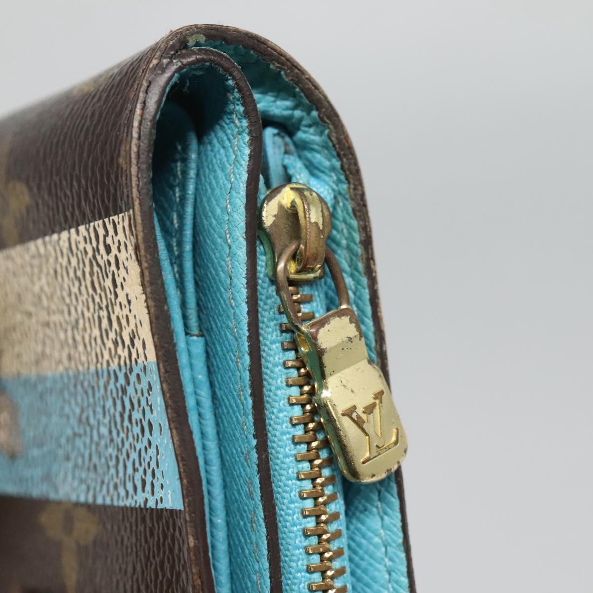 LOUIS VUITTON Monogram Groom Compact Zip Wallet Blue M60036 LV Auth hk2238