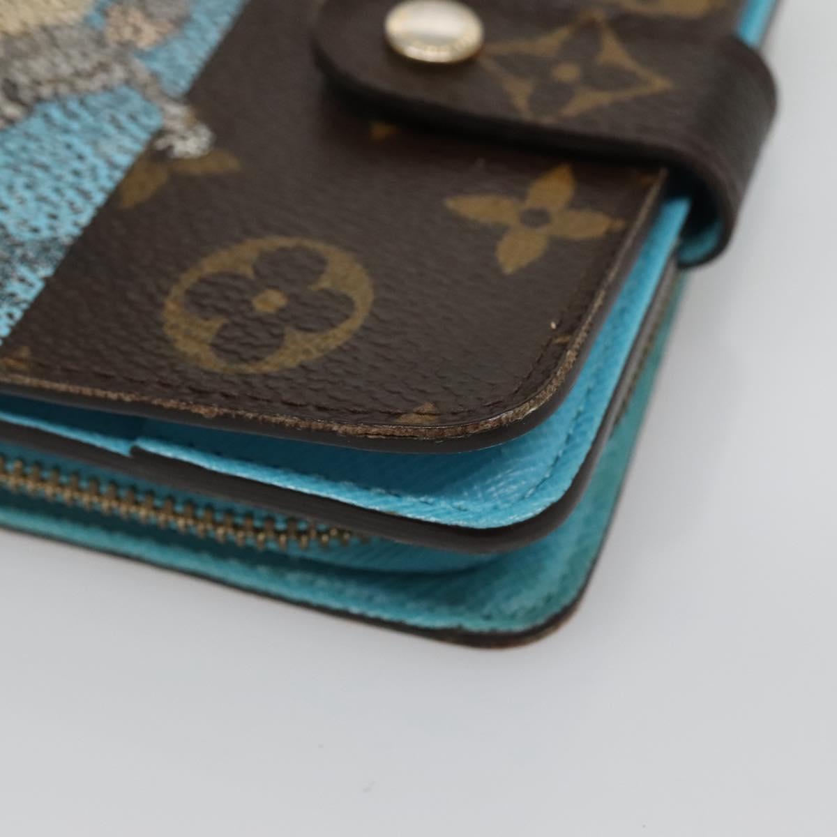 LOUIS VUITTON Monogram Groom Compact Zip Wallet Blue M60036 LV Auth hk2238