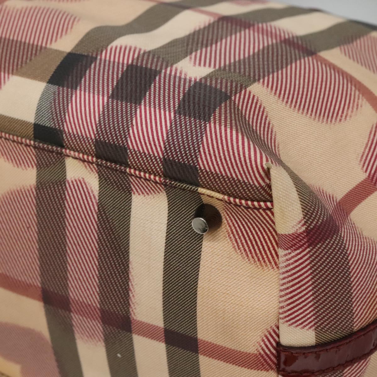 BURBERRY Nova Check Tote Bag PVC Red Silver Auth hk2263