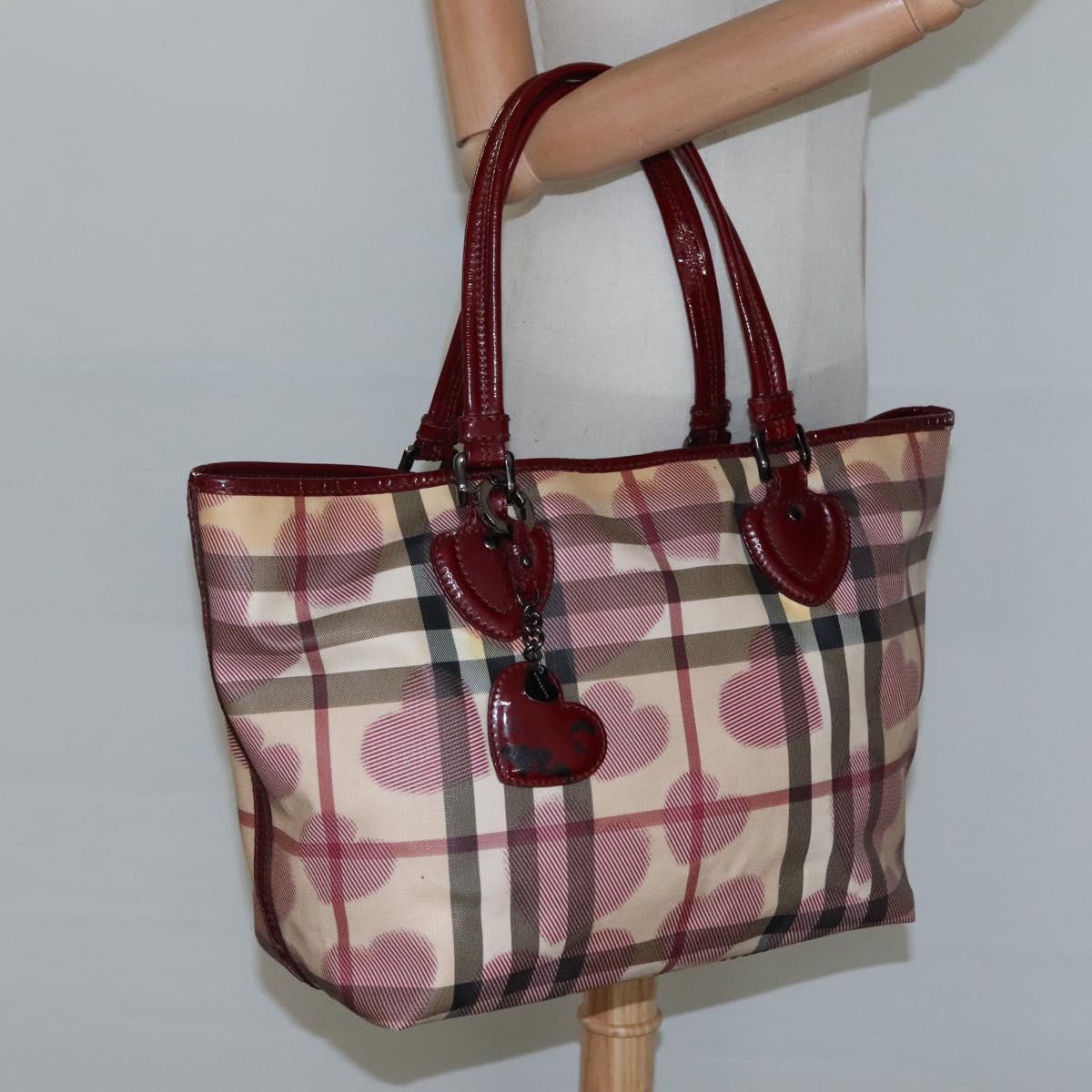 BURBERRY Nova Check Tote Bag PVC Red Silver Auth hk2263