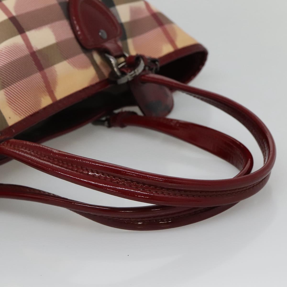 BURBERRY Nova Check Tote Bag PVC Red Silver Auth hk2263