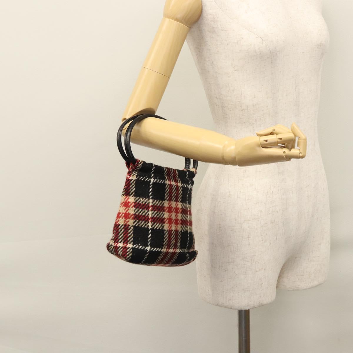 BURBERRY Nova Check Hand Bag Wool Red Black Auth hk2273