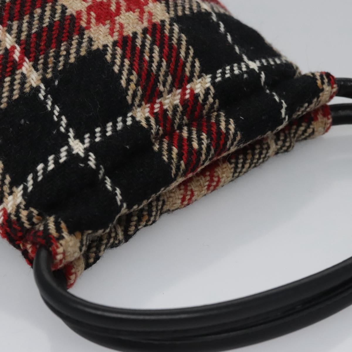 BURBERRY Nova Check Hand Bag Wool Red Black Auth hk2273