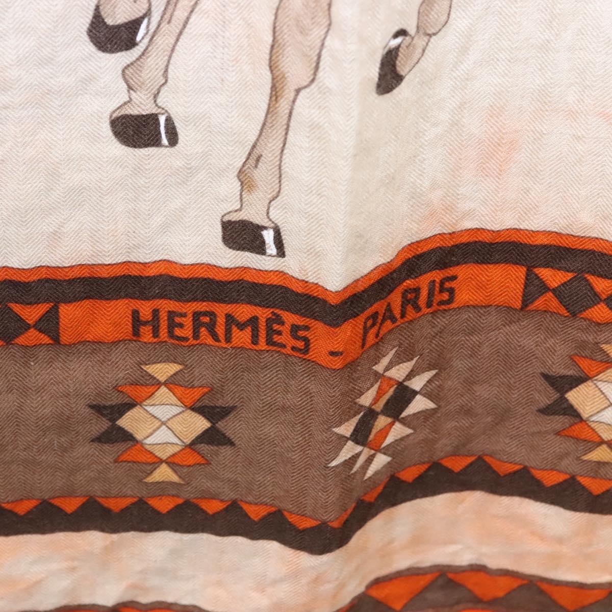 HERMES Carre 140 Scarf ""LES CHEVAUX QATARIS"" Cashmere Orange Beige Auth hk2281