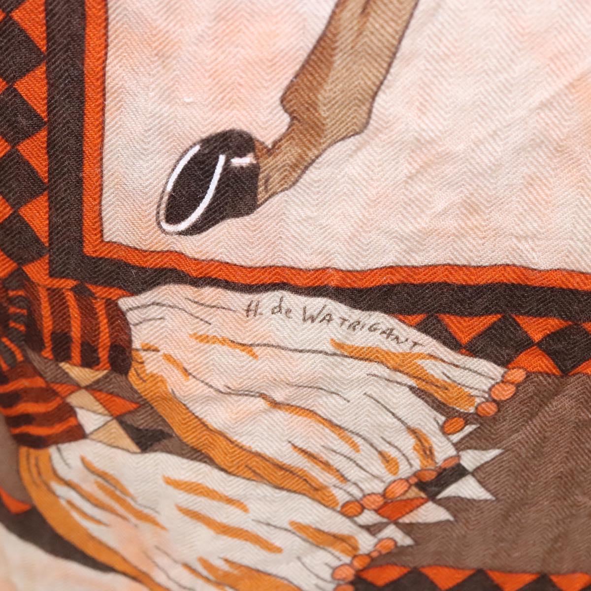 HERMES Carre 140 Scarf ""LES CHEVAUX QATARIS"" Cashmere Orange Beige Auth hk2281
