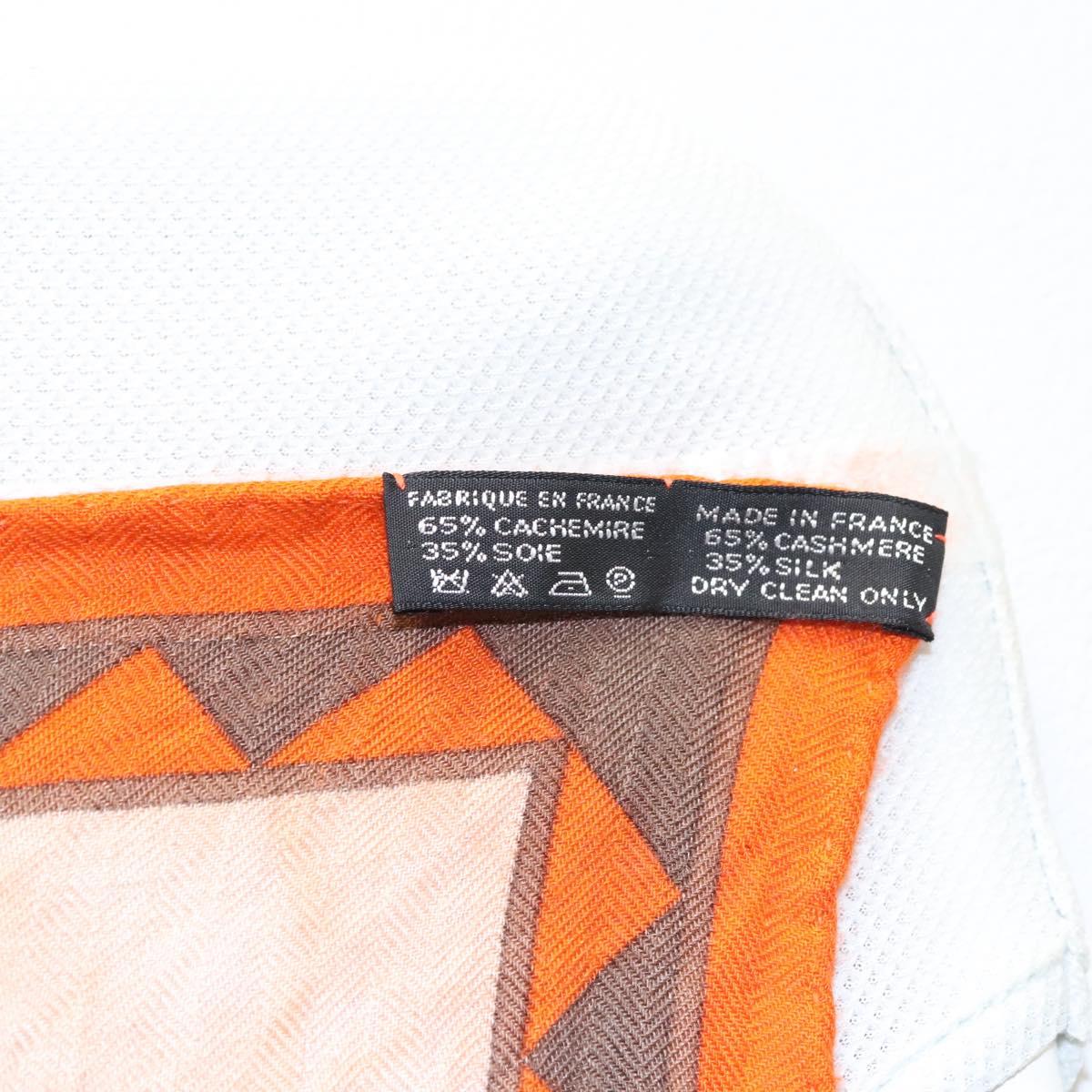 HERMES Carre 140 Scarf ""LES CHEVAUX QATARIS"" Cashmere Orange Beige Auth hk2281