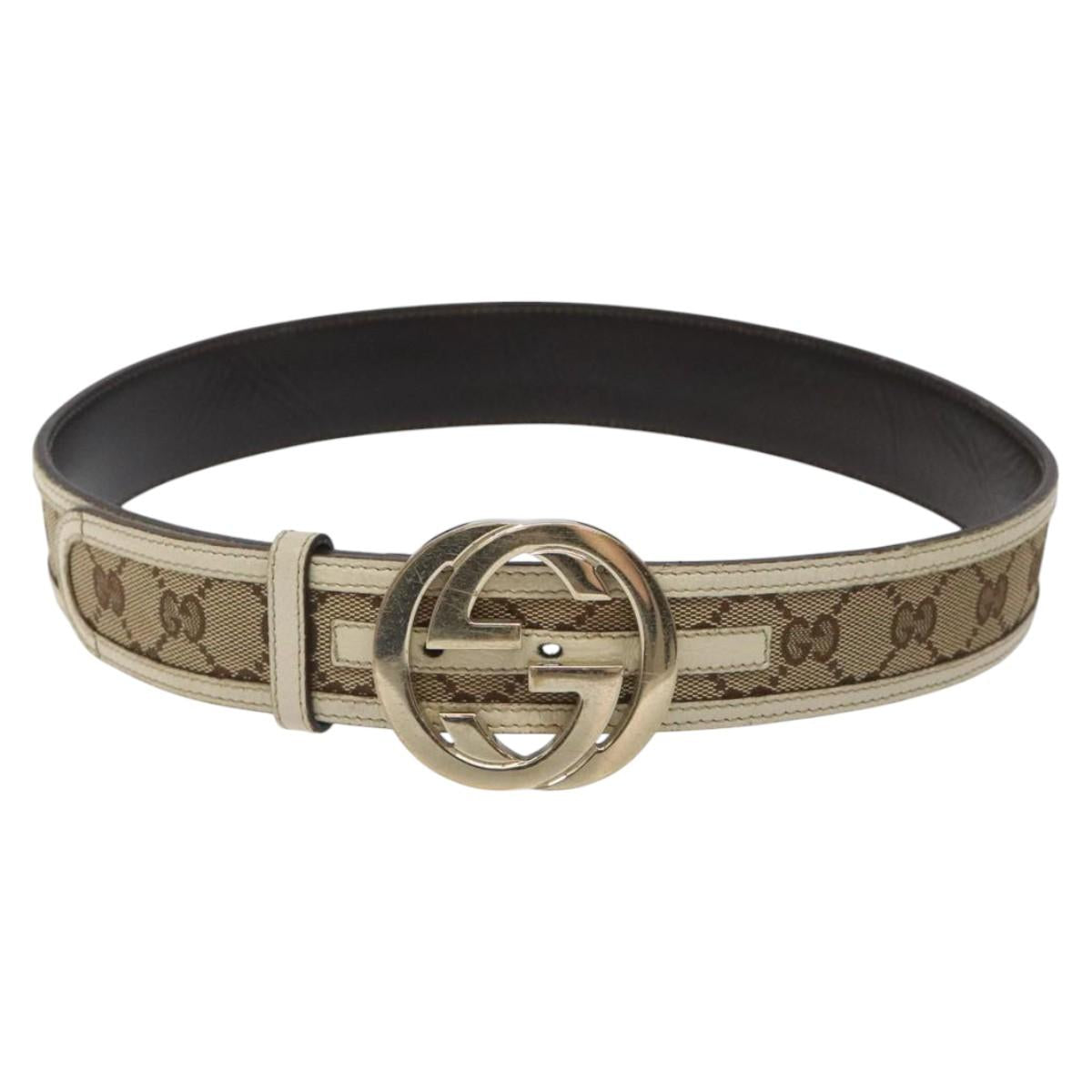 GUCCI GG Canvas Belt 35.4"" Beige 114876 Auth hk2325