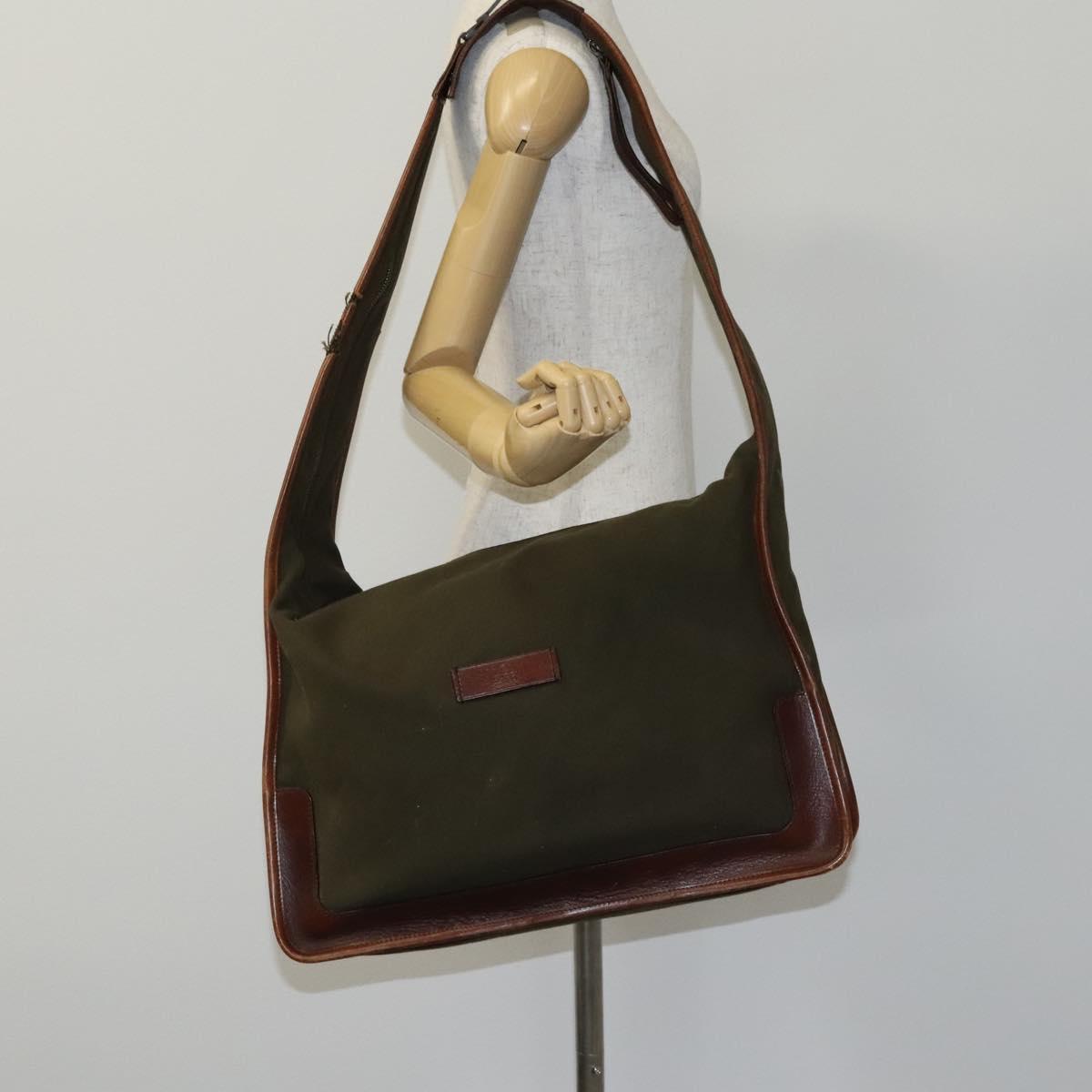 GUCCI Shoulder Bag Canvas Khaki Auth hk2330