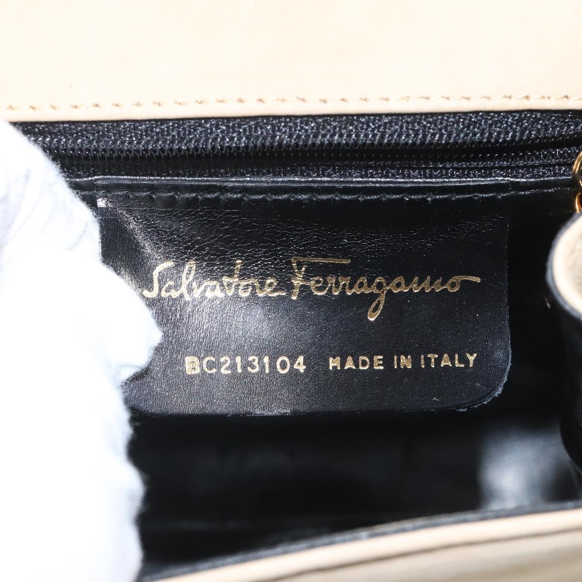 Salvatore Ferragamo Hand Bag Suede Beige Gold Auth hk2342