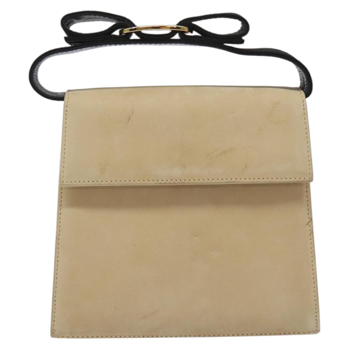 Salvatore Ferragamo Hand Bag Suede Beige Gold Auth hk2342