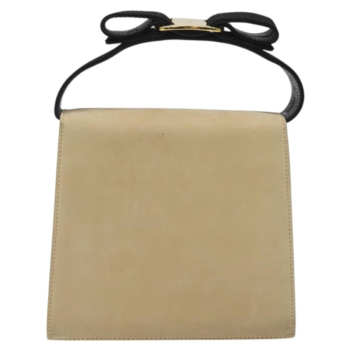 Salvatore Ferragamo Hand Bag Suede Beige Gold Auth hk2342