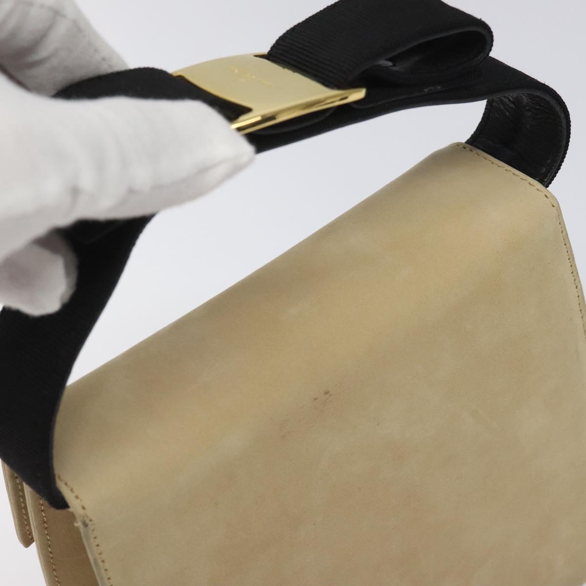 Salvatore Ferragamo Hand Bag Suede Beige Gold Auth hk2342
