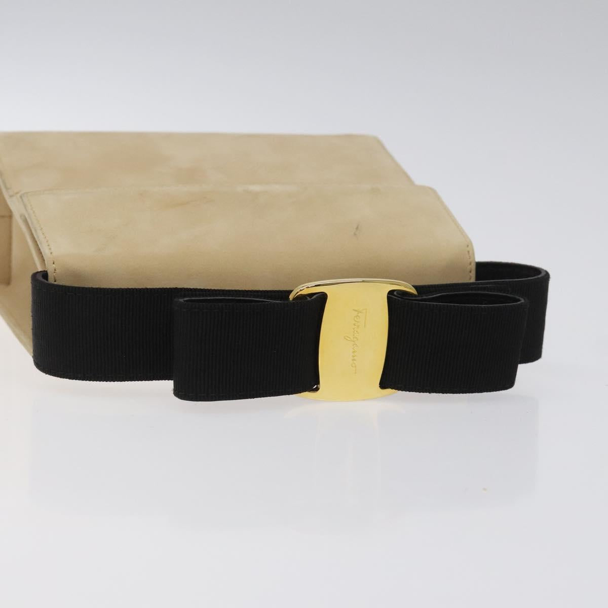 Salvatore Ferragamo Hand Bag Suede Beige Gold Auth hk2342