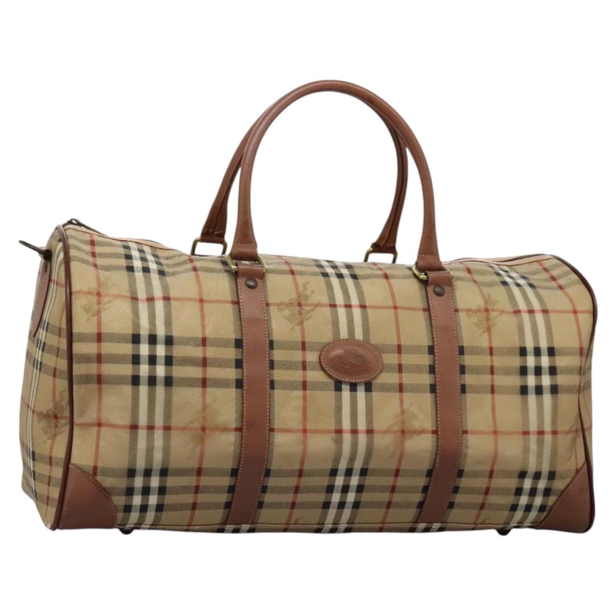 Burberrys Nova Check Boston Bag PVC Beige Auth hk2346