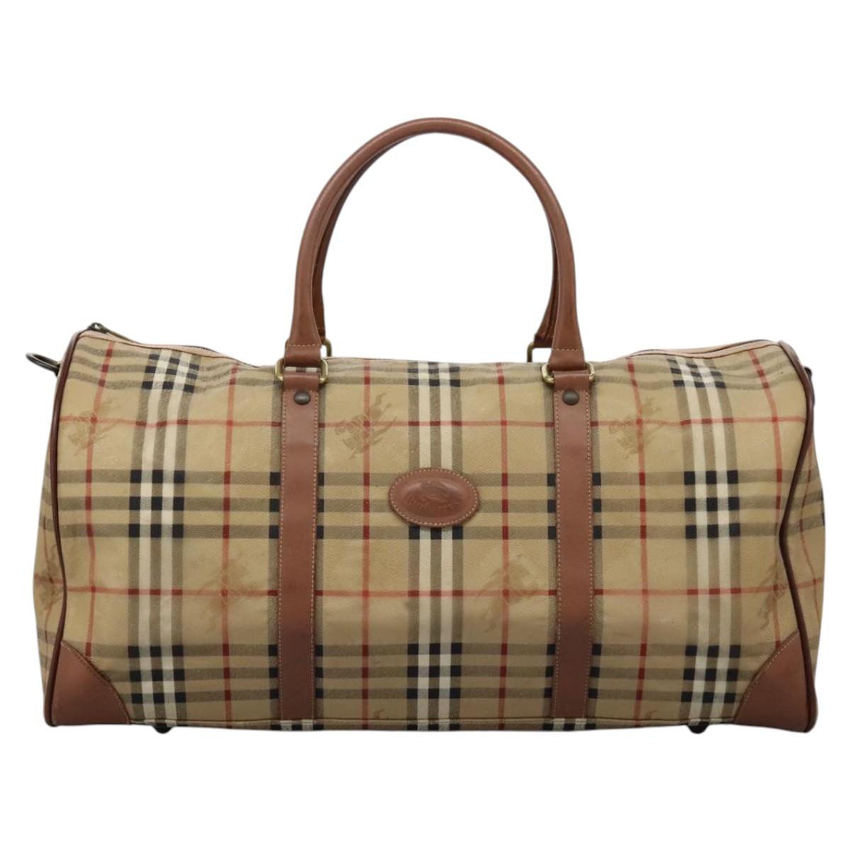 Burberrys Nova Check Boston Bag PVC Beige Auth hk2346