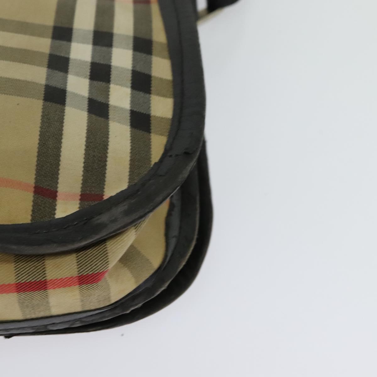 Burberrys Nova Check Shoulder Bag Canvas Leather Beige Black Auth hk2348