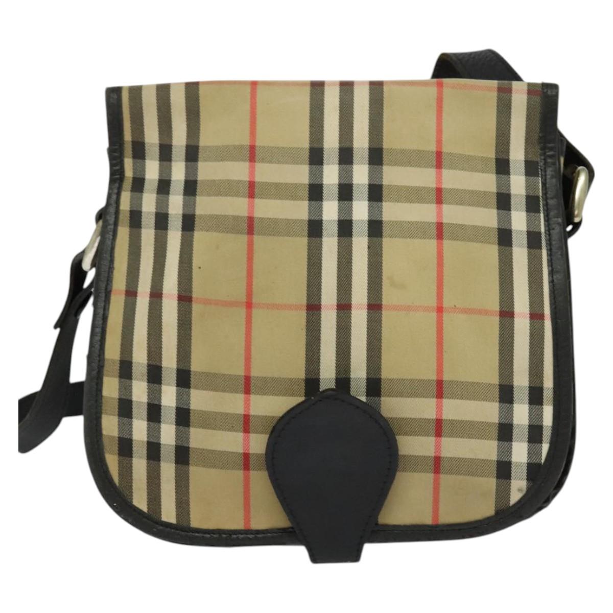 Burberrys Nova Check Shoulder Bag Canvas Leather Beige Black Auth hk2348