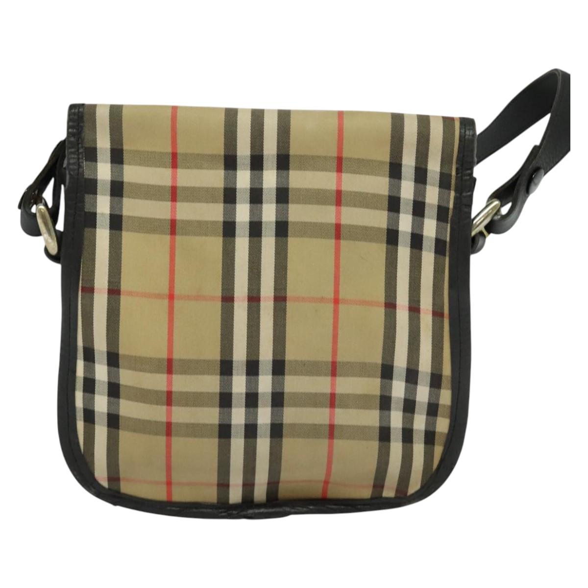 Burberrys Nova Check Shoulder Bag Canvas Leather Beige Black Auth hk2348