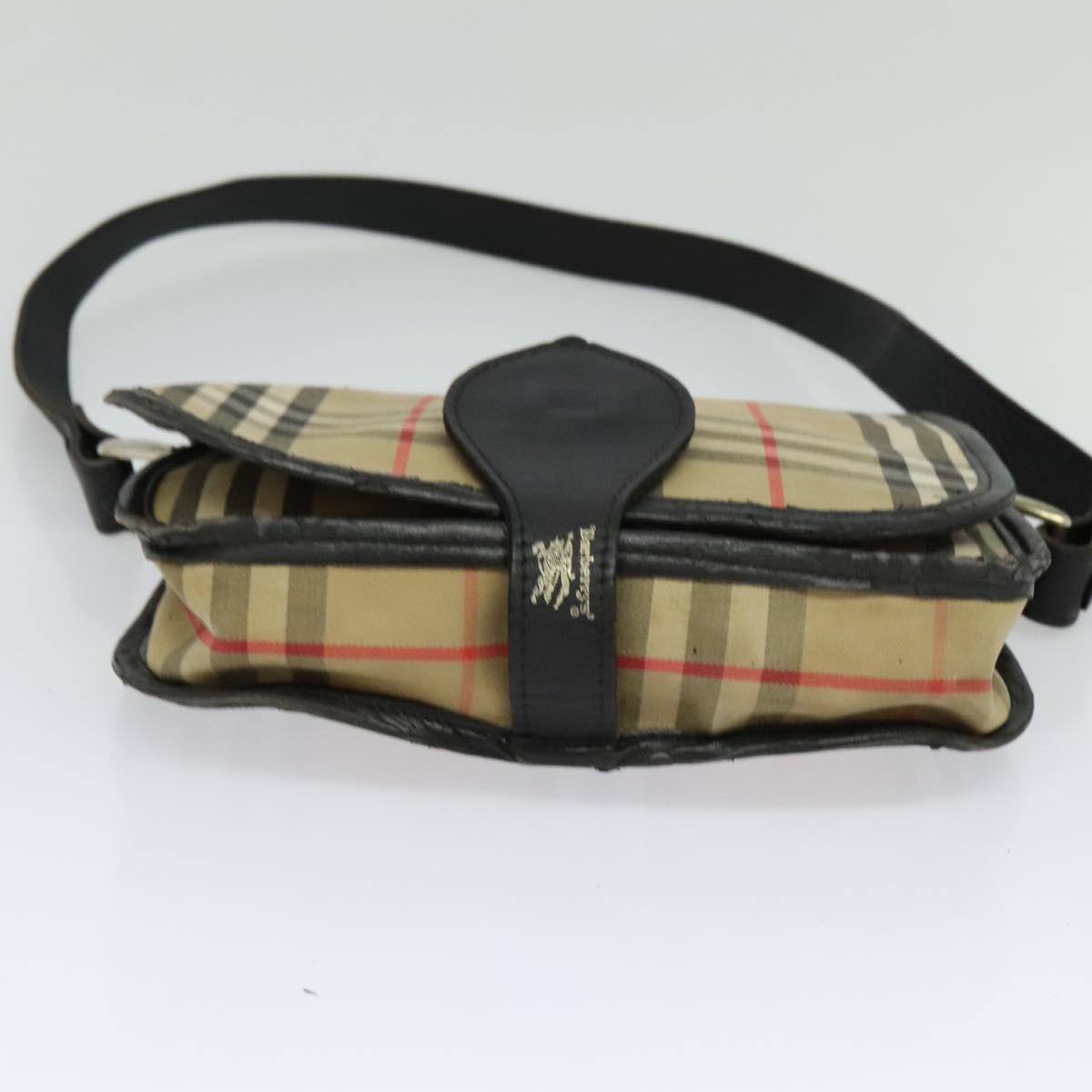 Burberrys Nova Check Shoulder Bag Canvas Leather Beige Black Auth hk2348