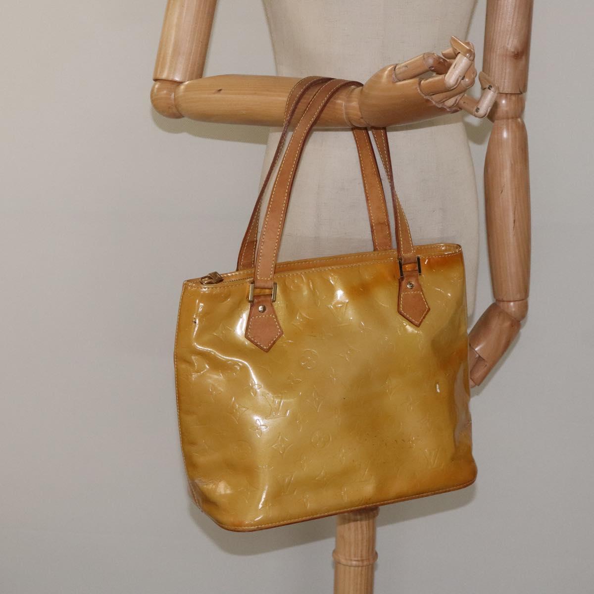 LOUIS VUITTON Monogram Vernis Houston Hand Bag Beige M91004 LV Auth hk2355