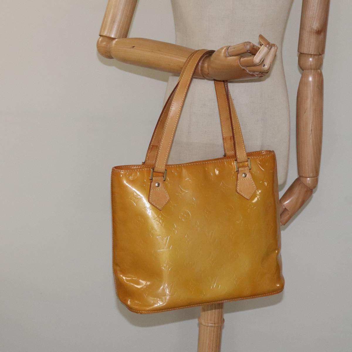 LOUIS VUITTON Monogram Vernis Houston Hand Bag Beige M91004 LV Auth hk2356