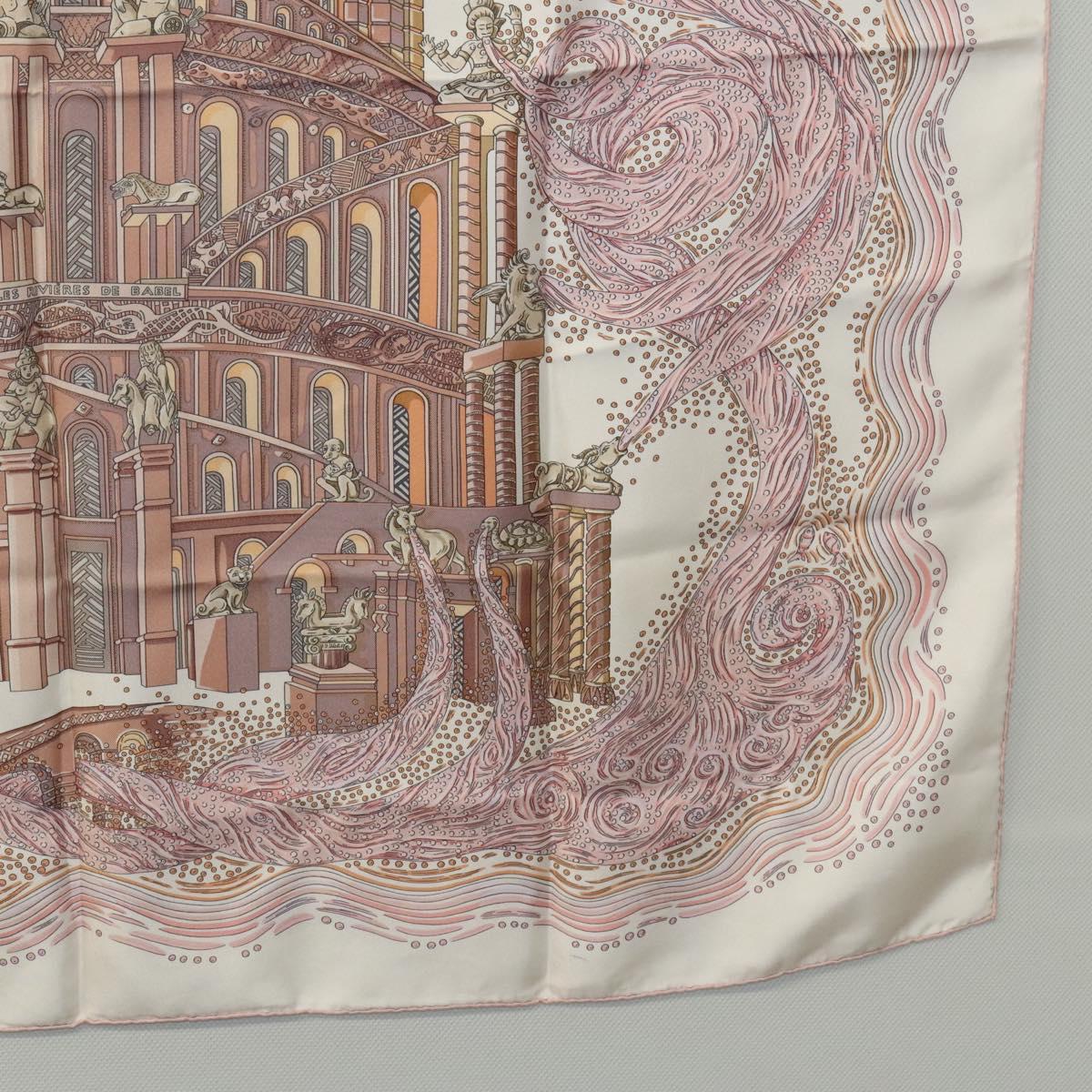 HERMES Carre 90 Scarf ""LES RIVIERES DE BABE"" Silk Pink Auth hk2370