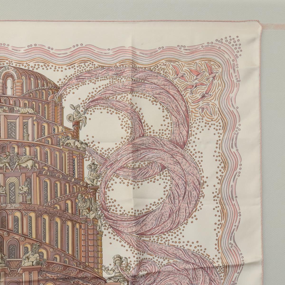 HERMES Carre 90 Scarf ""LES RIVIERES DE BABE"" Silk Pink Auth hk2370