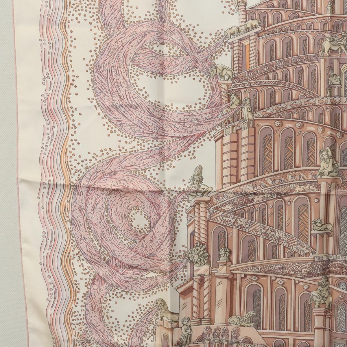 HERMES Carre 90 Scarf ""LES RIVIERES DE BABE"" Silk Pink Auth hk2370