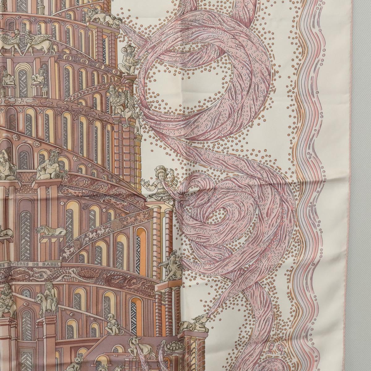 HERMES Carre 90 Scarf ""LES RIVIERES DE BABE"" Silk Pink Auth hk2370