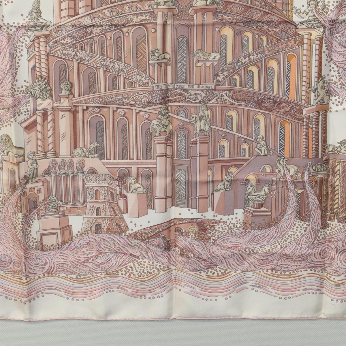 HERMES Carre 90 Scarf ""LES RIVIERES DE BABE"" Silk Pink Auth hk2370