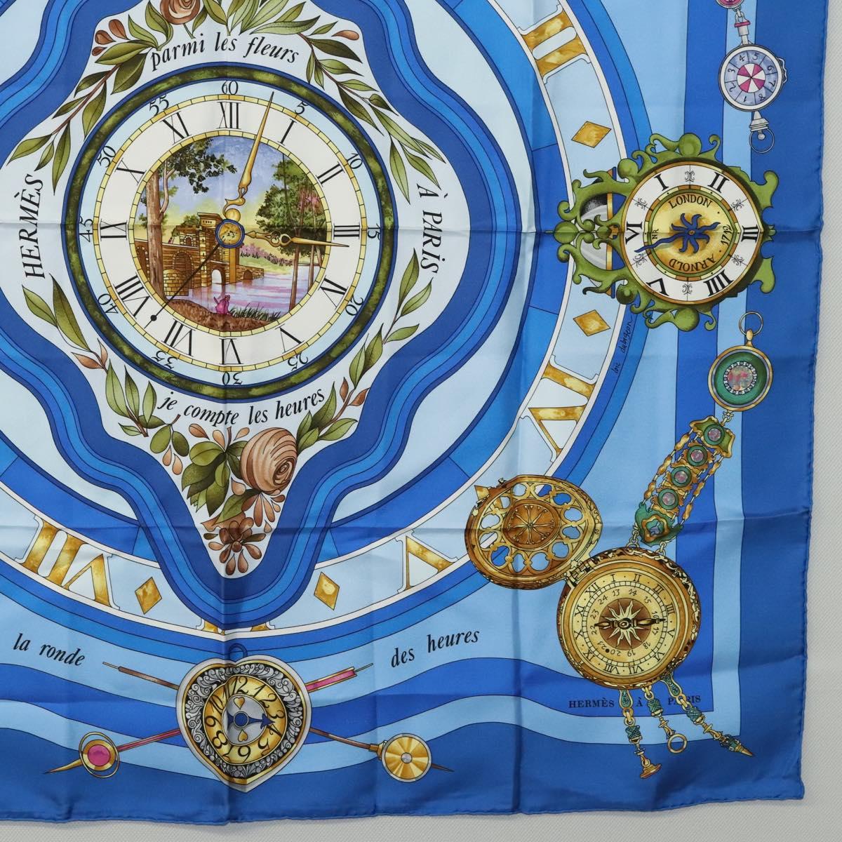 HERMES Carre 90 Scarf ""Parmi les fleurs"" Silk Blue Auth hk2372