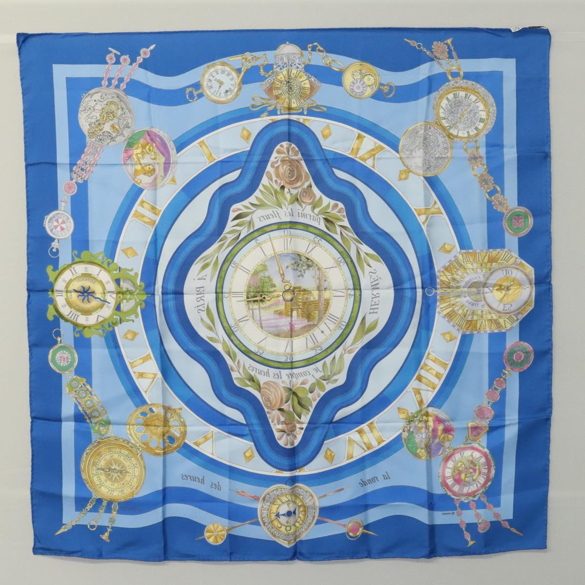 HERMES Carre 90 Scarf ""Parmi les fleurs"" Silk Blue Auth hk2372