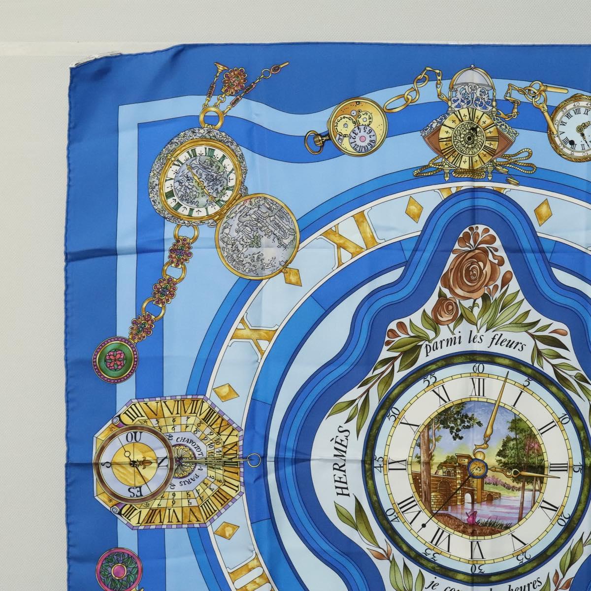 HERMES Carre 90 Scarf ""Parmi les fleurs"" Silk Blue Auth hk2372