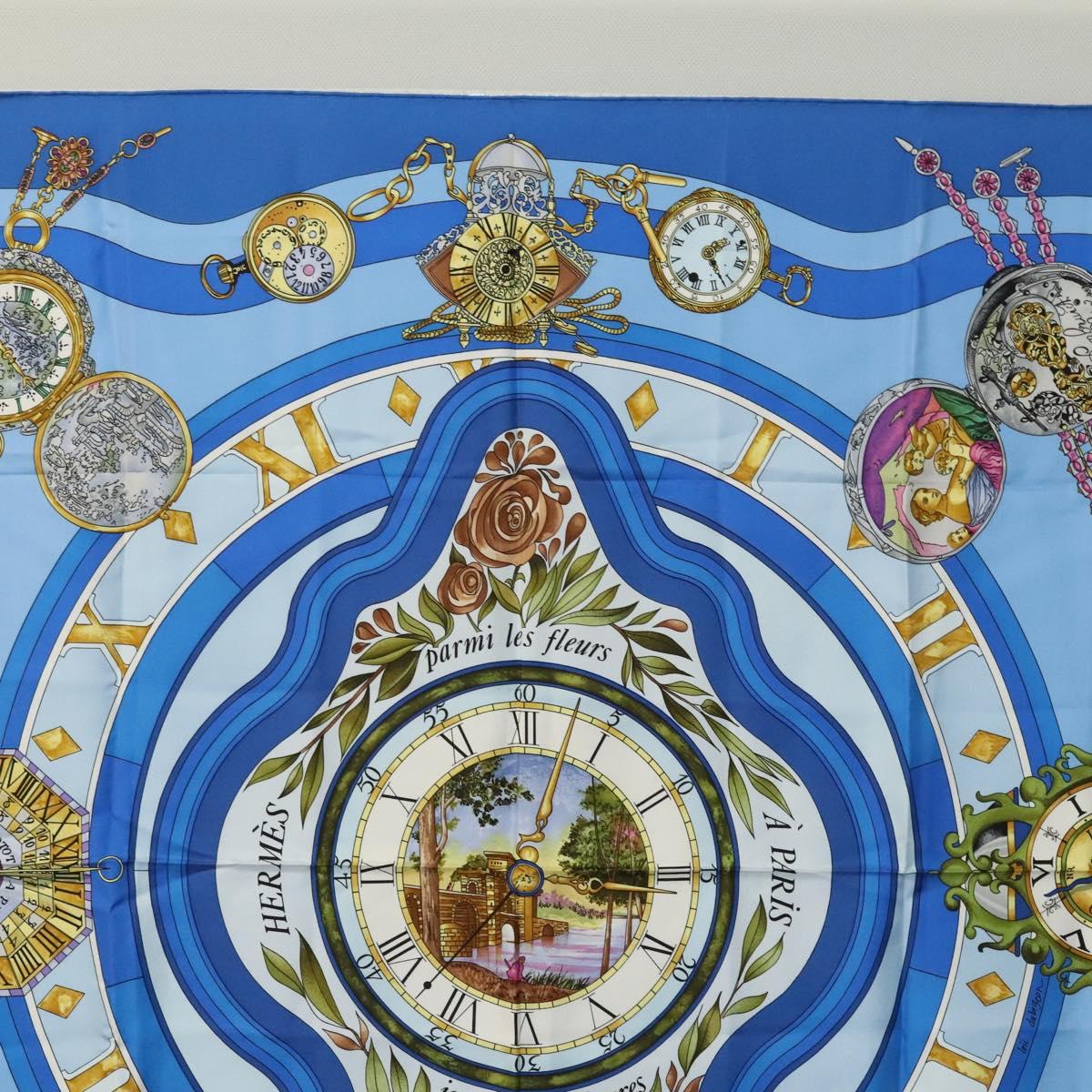 HERMES Carre 90 Scarf ""Parmi les fleurs"" Silk Blue Auth hk2372