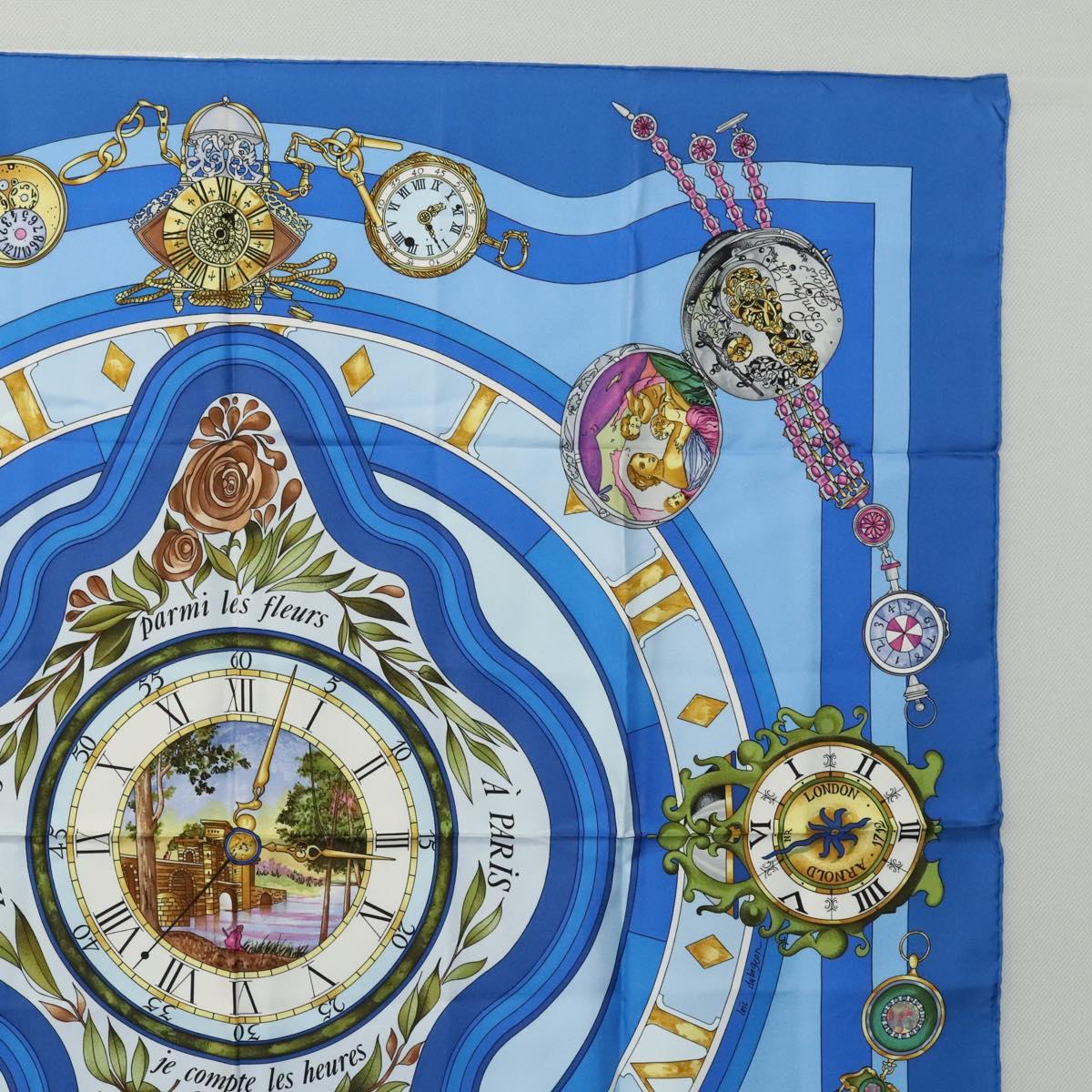 HERMES Carre 90 Scarf ""Parmi les fleurs"" Silk Blue Auth hk2372