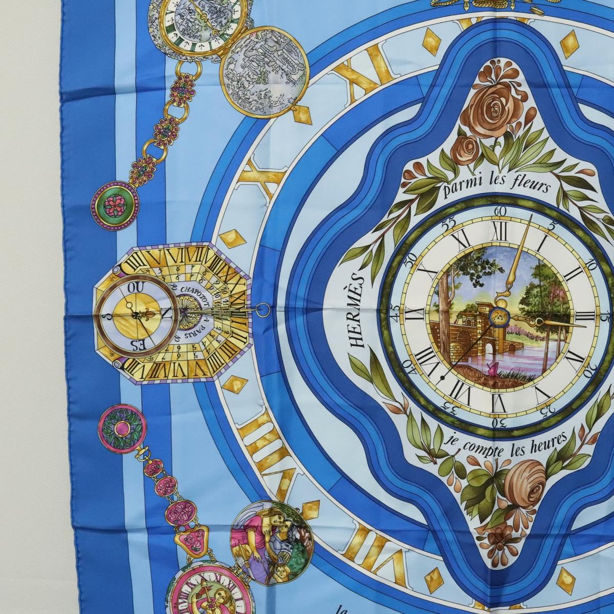 HERMES Carre 90 Scarf ""Parmi les fleurs"" Silk Blue Auth hk2372