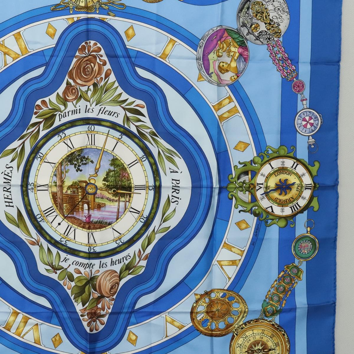 HERMES Carre 90 Scarf ""Parmi les fleurs"" Silk Blue Auth hk2372