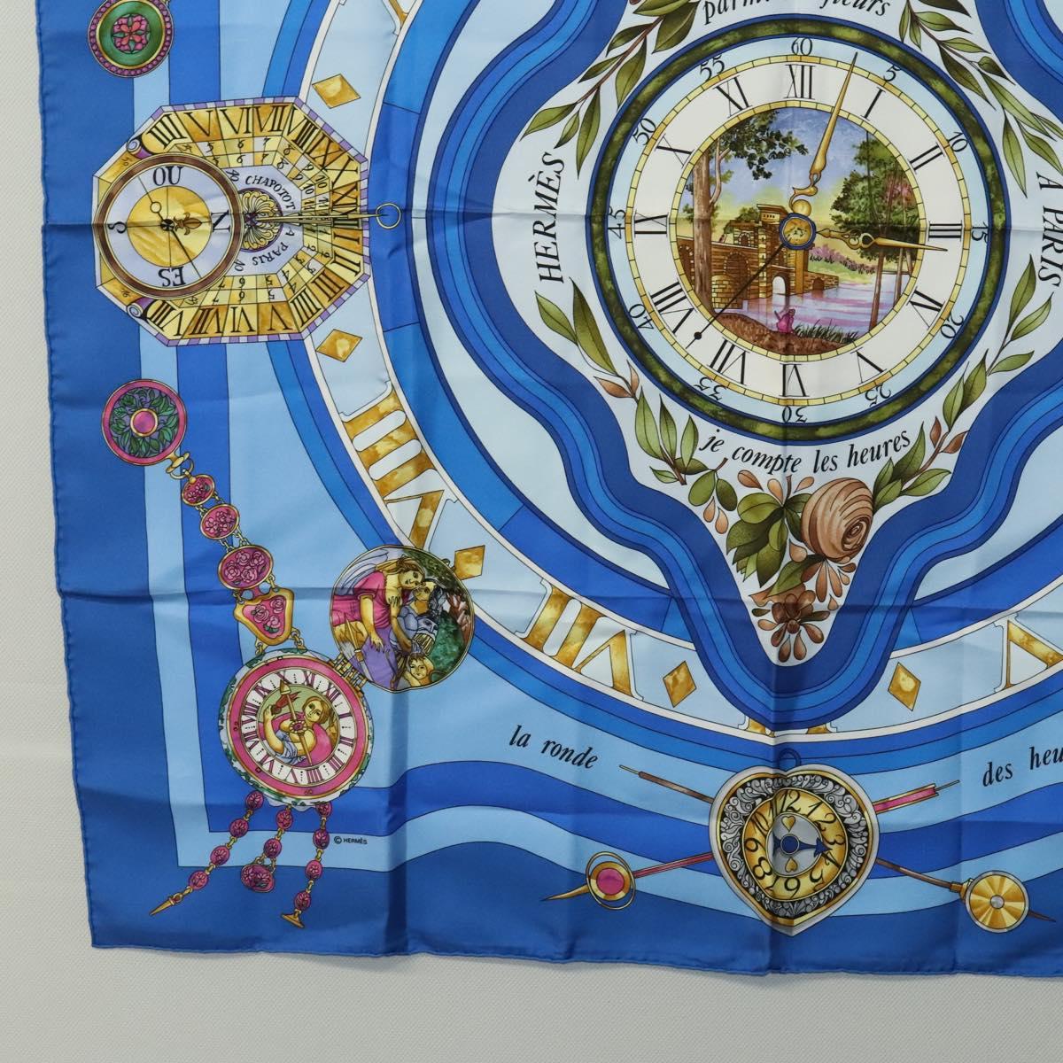HERMES Carre 90 Scarf ""Parmi les fleurs"" Silk Blue Auth hk2372